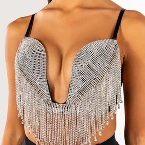 Fashion Nova Silver Fringe Crop Top
